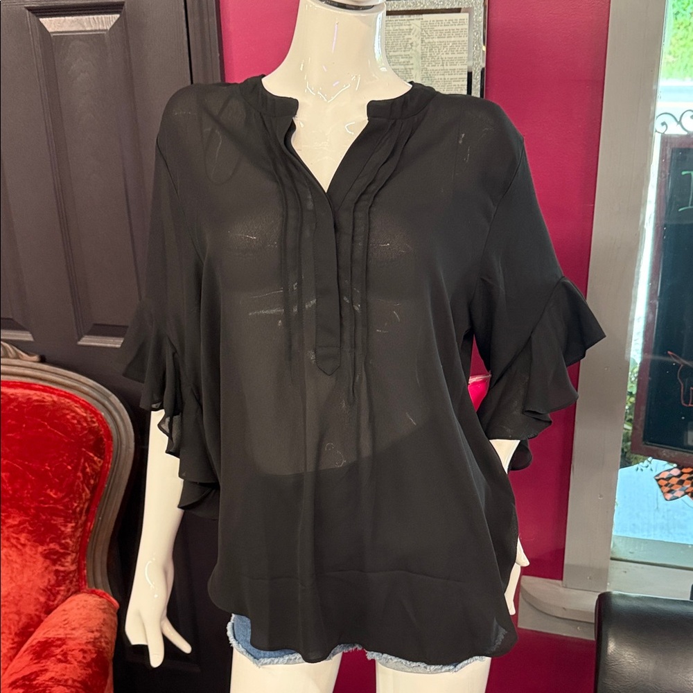 Vince Camuto Black Ruffled Blouse